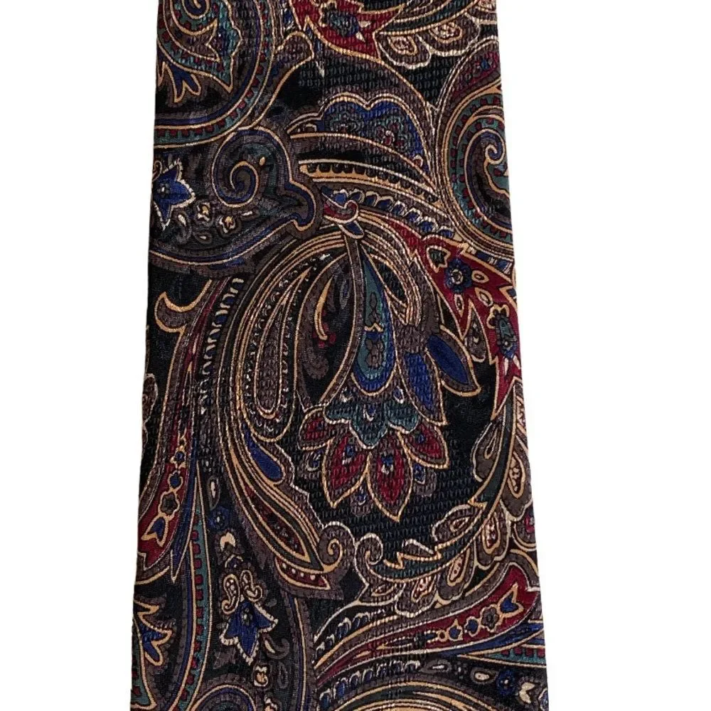 J. Riggins Hunting Horn Silk Paisley Neck Tie Black Brown Red Blue Made in USA